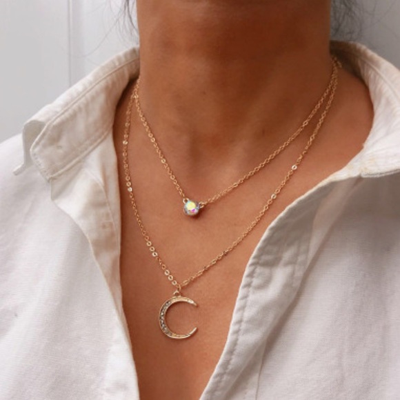 Vintage Moon necklace multi layer gold plated - Picture 4 of 5